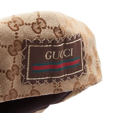 gucci cap gg canvas beige|Original GG canvas flat cap in beige and dark brown .